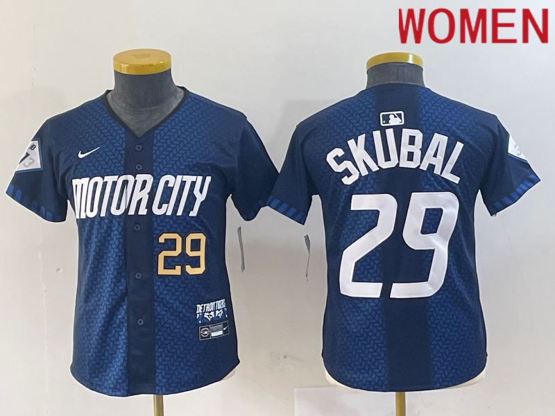 Women Detroit Tigers 29 Skubal Blue City Edition Nike 2024 MLB Jersey style 2